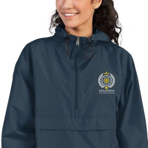 Asgardian Embroidered Champion Packable Jacket, Navy, Close-up